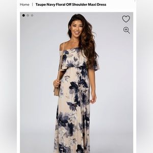 NWT Taupe Navy Floral Off Shoulder Maxi Dress Medium